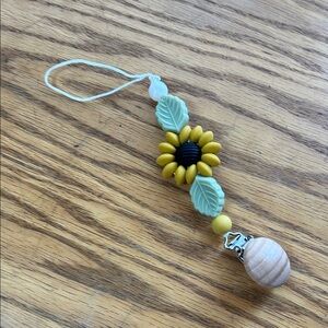 Sunflower Pacifier Clip with Yellow and Green Beads